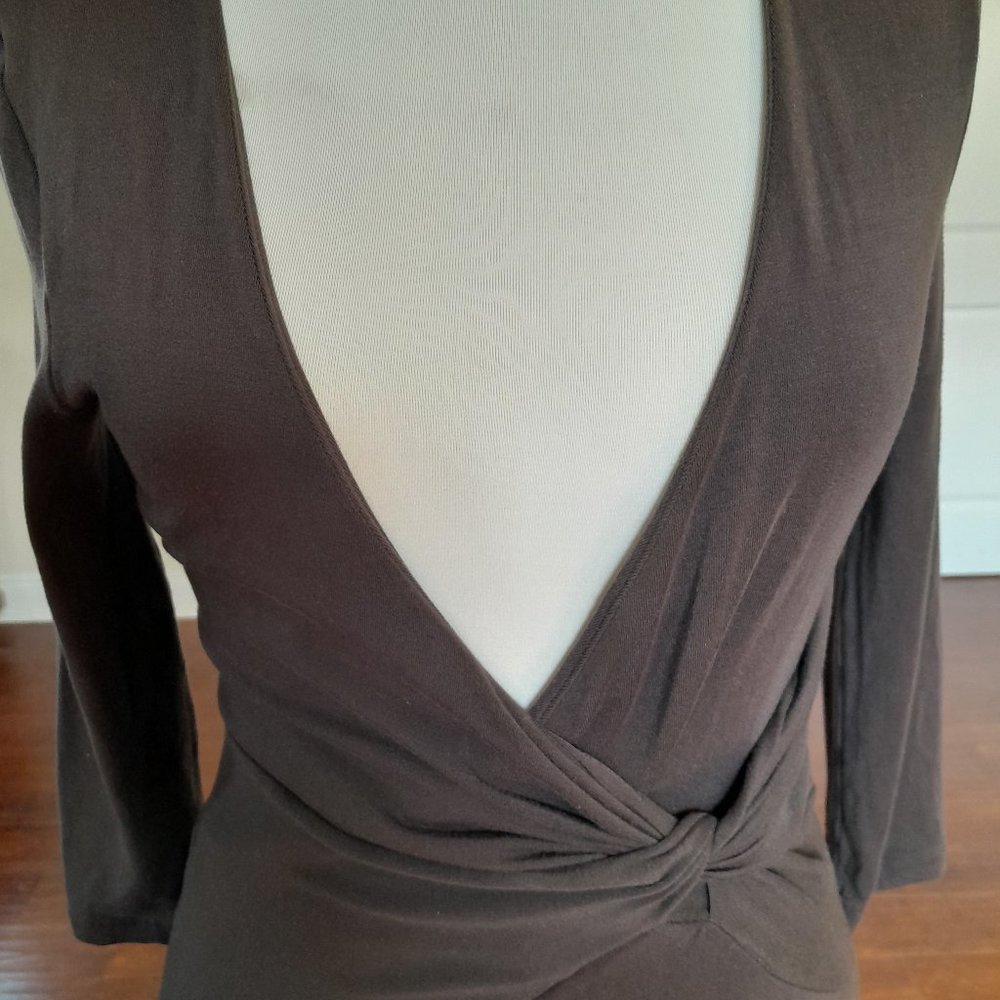 Free People Daring Low Cut Brown Midi Dress Side Knot Wrap